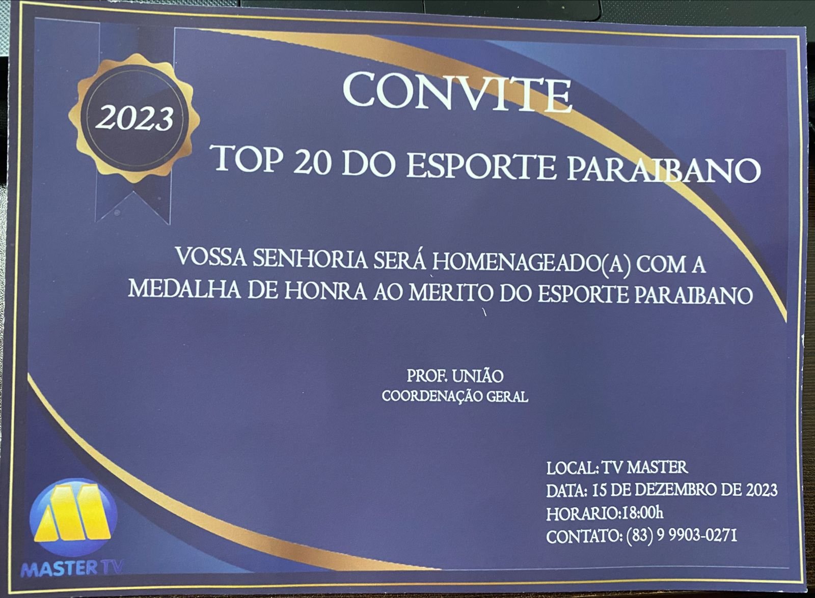 Top 25 Do Esporte Paraibano – Tv Máster Faz Homenagens às Personalidades Destaques 2023. Evento Será Dia 15 Com Duas Horas De Transmissão